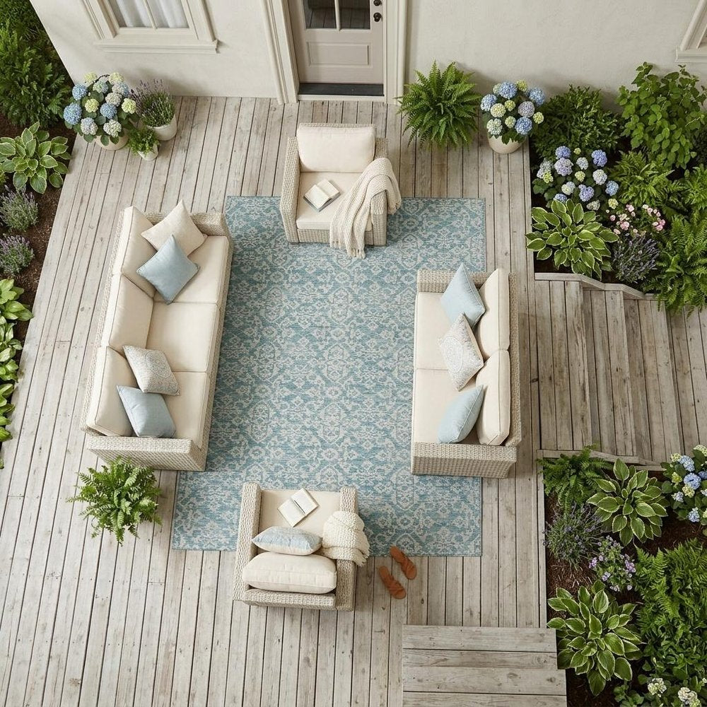 10' X 14' Teal Blue And Brown Oriental Washable Indoor Outdoor Area Rug HomeRoots