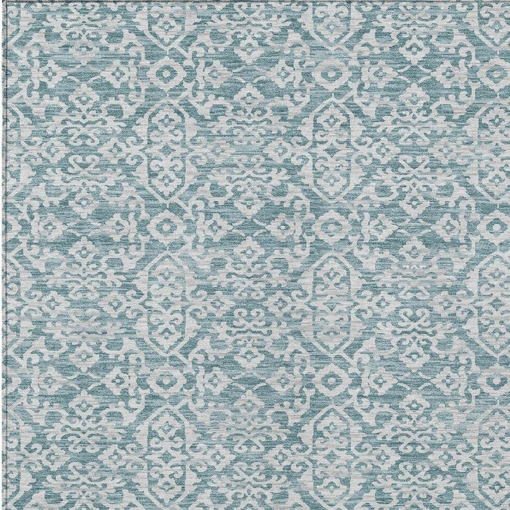 10' X 14' Teal Blue And Brown Oriental Washable Indoor Outdoor Area Rug HomeRoots