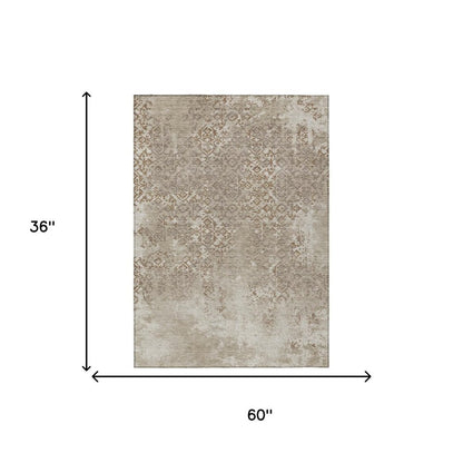 3' X 5' Beige And Gray Oriental Washable Indoor Outdoor Area Rug HomeRoots