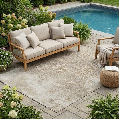 5' X 8' Beige And Gray Oriental Washable Indoor Outdoor Area Rug HomeRoots