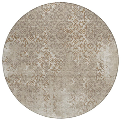 8' Beige And Gray Round Oriental Washable Indoor Outdoor Area Rug HomeRoots