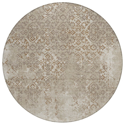 8' Beige And Gray Round Oriental Washable Indoor Outdoor Area Rug HomeRoots