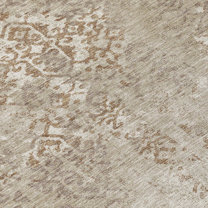 8' Beige And Gray Round Oriental Washable Indoor Outdoor Area Rug HomeRoots
