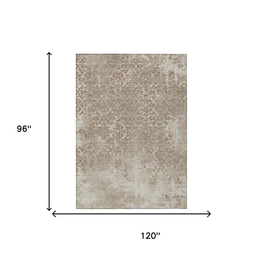 8' X 10' Beige And Gray Oriental Washable Indoor Outdoor Area Rug HomeRoots