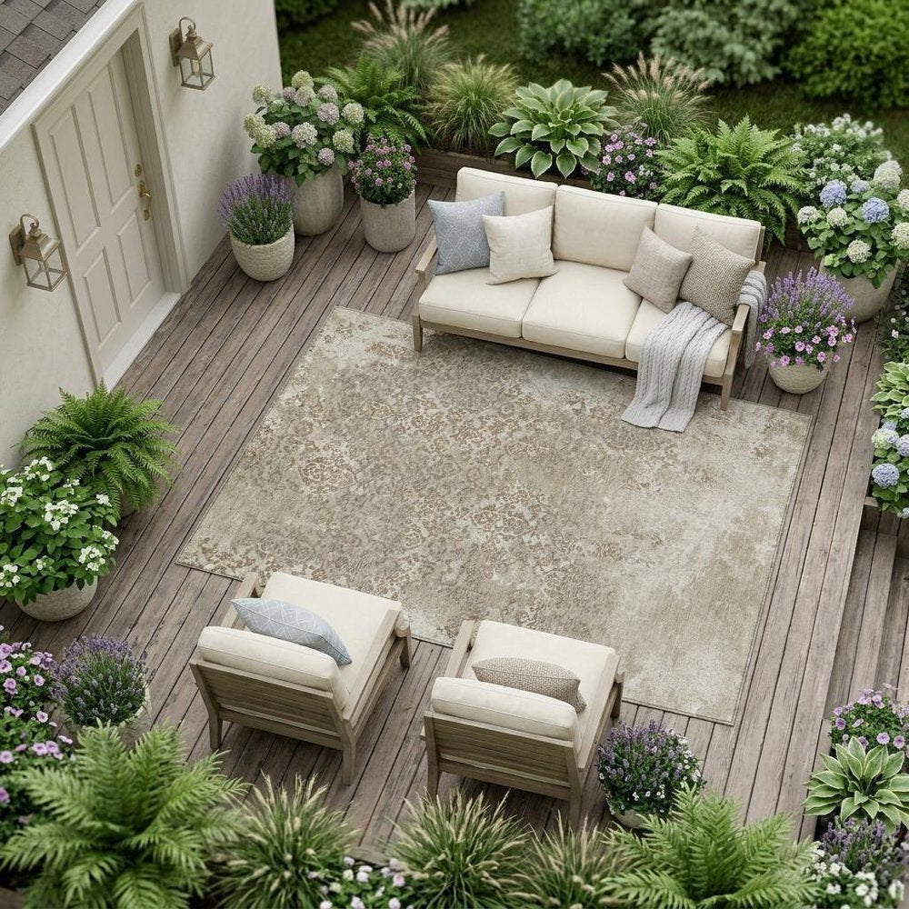 8' X 10' Beige And Gray Oriental Washable Indoor Outdoor Area Rug HomeRoots