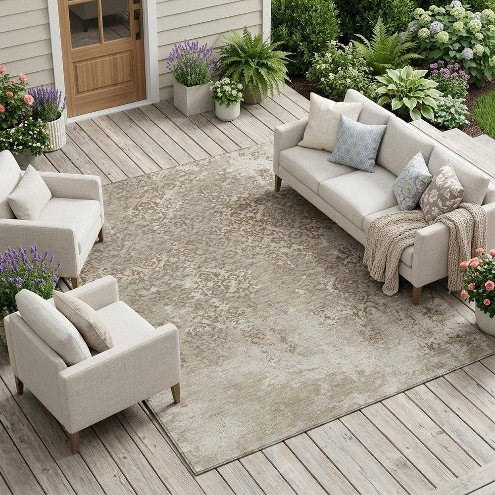 9' X 12' Beige And Gray Oriental Washable Indoor Outdoor Area Rug HomeRoots