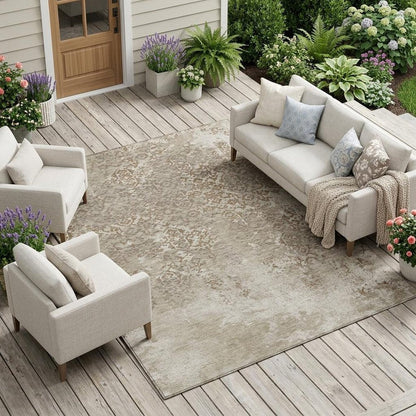 9' X 12' Beige And Gray Oriental Washable Indoor Outdoor Area Rug HomeRoots