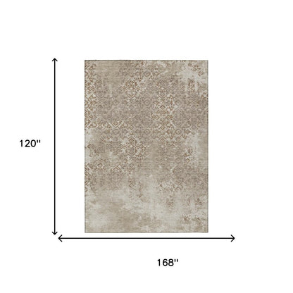 10' X 14' Beige And Gray Oriental Washable Indoor Outdoor Area Rug HomeRoots