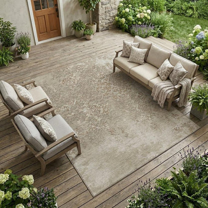 10' X 14' Beige And Gray Oriental Washable Indoor Outdoor Area Rug HomeRoots
