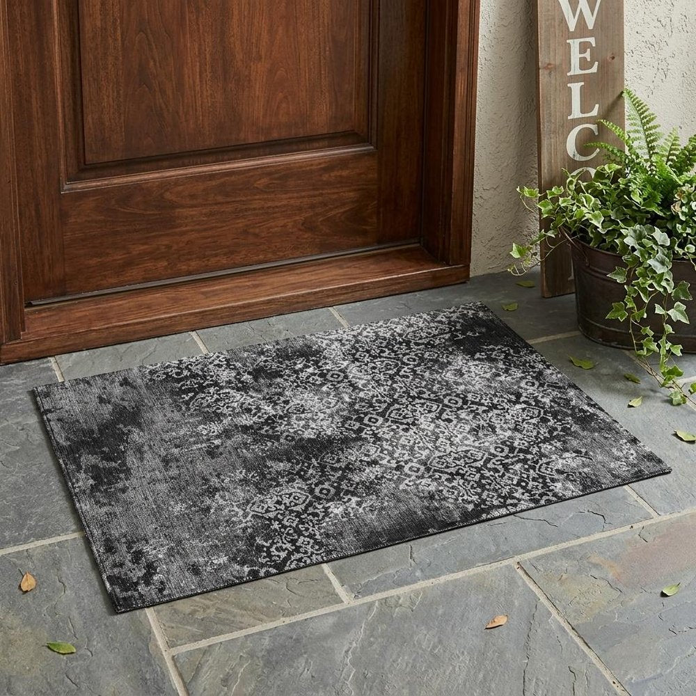3' X 5' Black And Gray Oriental Washable Indoor Outdoor Area Rug HomeRoots