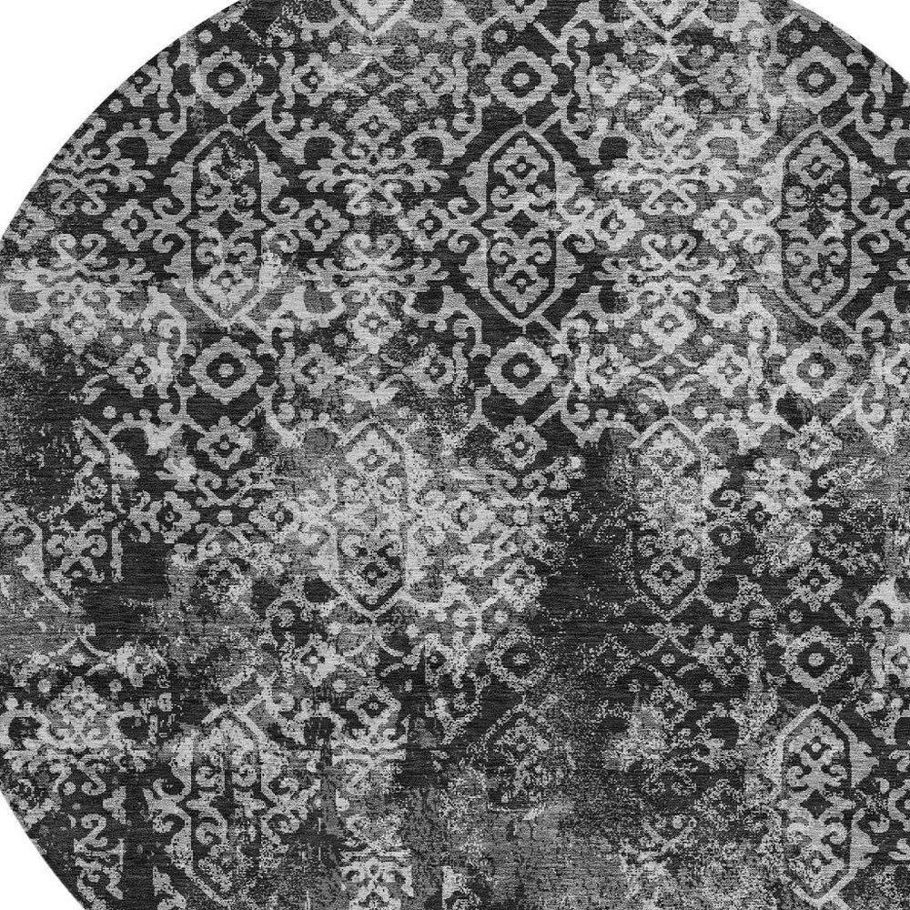 8' Black And Gray Round Oriental Washable Indoor Outdoor Area Rug HomeRoots