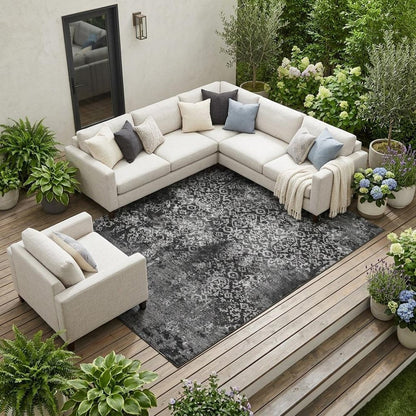 8' X 10' Black And Gray Oriental Washable Indoor Outdoor Area Rug HomeRoots