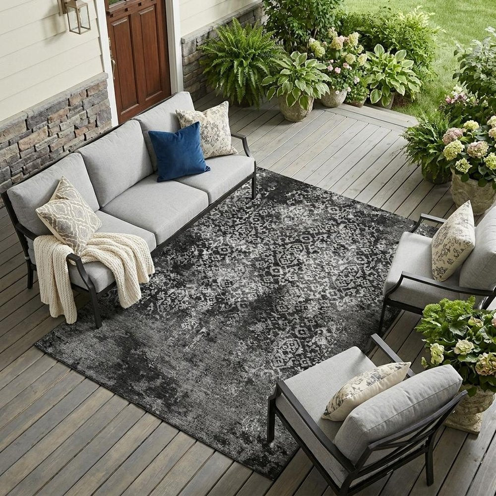 9' X 12' Black And Gray Oriental Washable Indoor Outdoor Area Rug HomeRoots