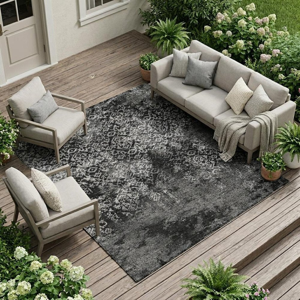 10' X 14' Black And Gray Oriental Washable Indoor Outdoor Area Rug HomeRoots