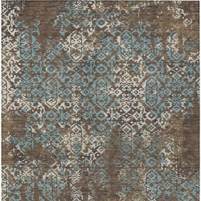 5' X 8' Brown And Khaki Oriental Washable Indoor Outdoor Area Rug HomeRoots