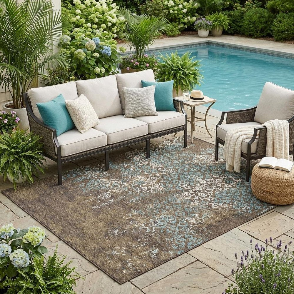5' X 8' Brown And Khaki Oriental Washable Indoor Outdoor Area Rug HomeRoots