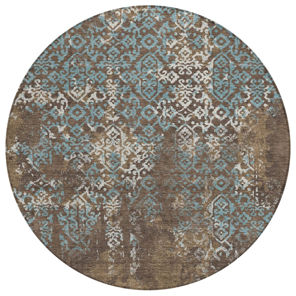 8' Brown And Khaki Round Oriental Washable Indoor Outdoor Area Rug HomeRoots