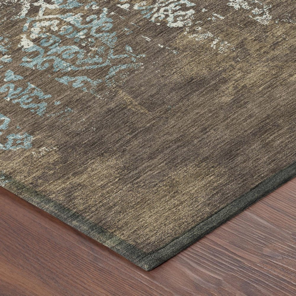 8' Brown And Khaki Round Oriental Washable Indoor Outdoor Area Rug HomeRoots