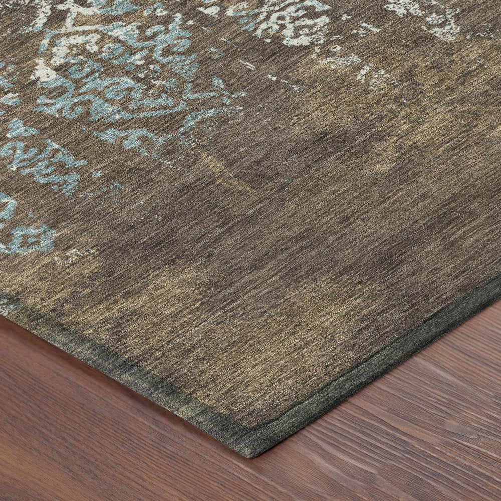 8' Brown And Khaki Round Oriental Washable Indoor Outdoor Area Rug HomeRoots