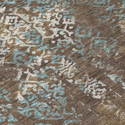 8' Brown And Khaki Round Oriental Washable Indoor Outdoor Area Rug HomeRoots