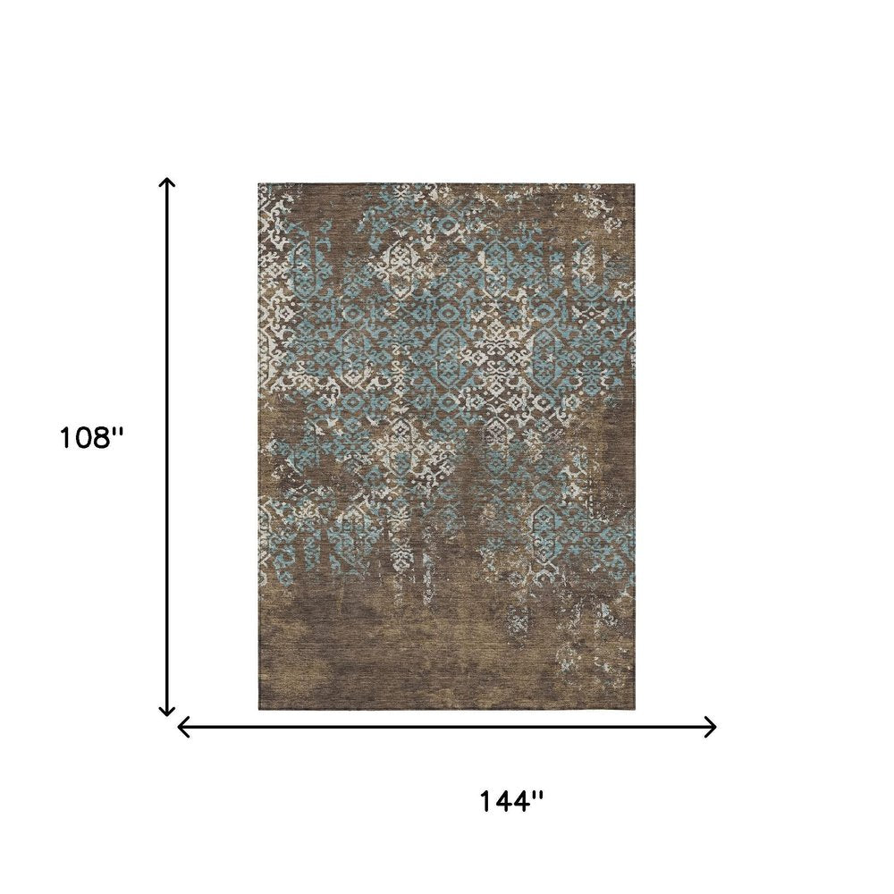 9' X 12' Brown And Khaki Oriental Washable Indoor Outdoor Area Rug HomeRoots