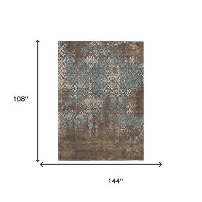 9' X 12' Brown And Khaki Oriental Washable Indoor Outdoor Area Rug HomeRoots