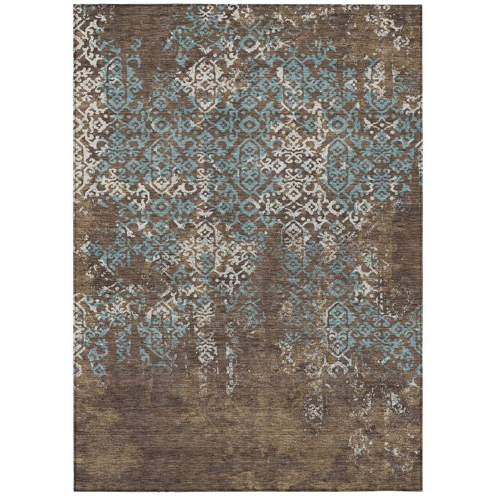 9' X 12' Brown And Khaki Oriental Washable Indoor Outdoor Area Rug HomeRoots