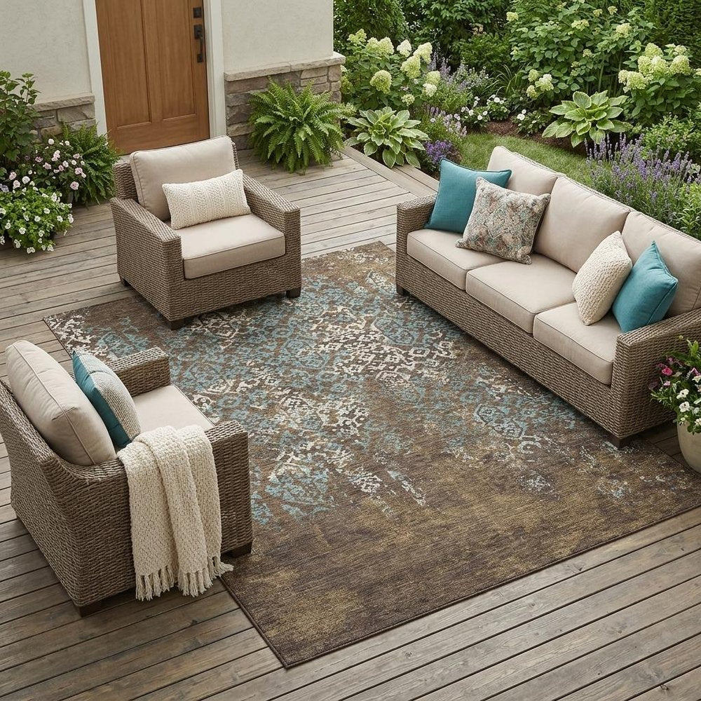 9' X 12' Brown And Khaki Oriental Washable Indoor Outdoor Area Rug HomeRoots