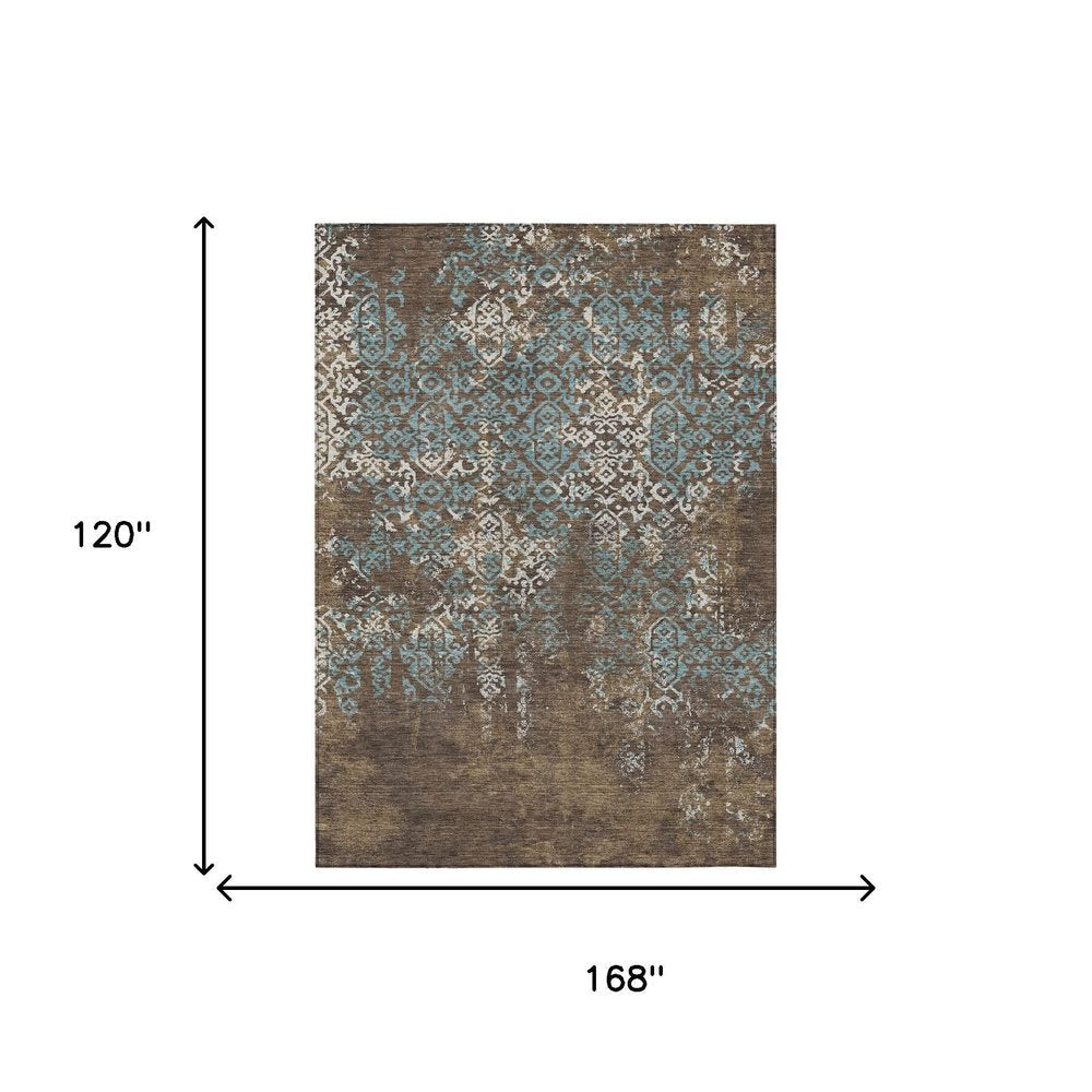 10' X 14' Brown And Khaki Oriental Washable Indoor Outdoor Area Rug HomeRoots