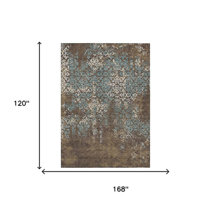 10' X 14' Brown And Khaki Oriental Washable Indoor Outdoor Area Rug HomeRoots