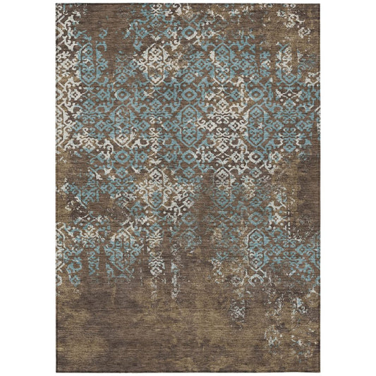 10' X 14' Brown And Khaki Oriental Washable Indoor Outdoor Area Rug HomeRoots