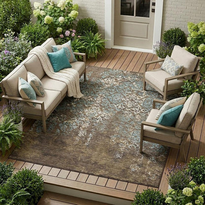 10' X 14' Brown And Khaki Oriental Washable Indoor Outdoor Area Rug HomeRoots