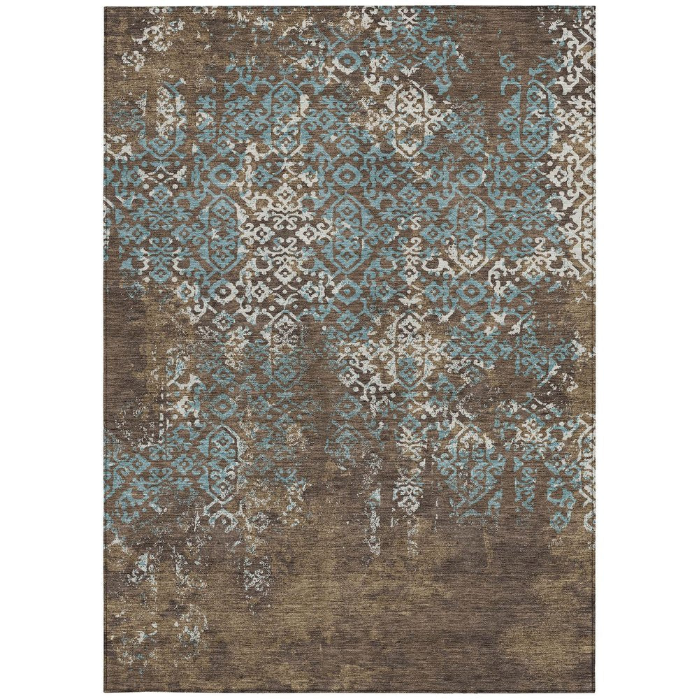 10' X 14' Brown And Khaki Oriental Washable Indoor Outdoor Area Rug HomeRoots