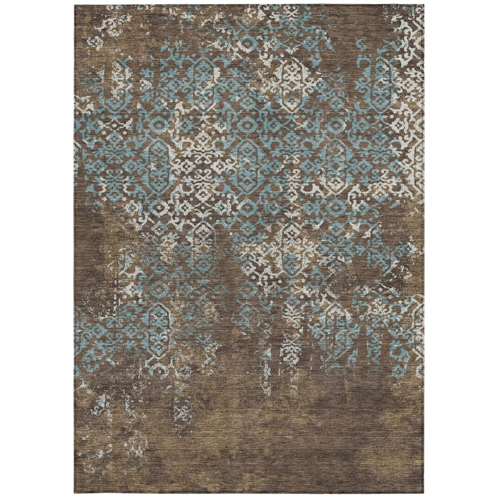 10' X 14' Brown And Khaki Oriental Washable Indoor Outdoor Area Rug HomeRoots