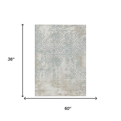3' X 5' Ivory And Blue Oriental Washable Indoor Outdoor Area Rug HomeRoots