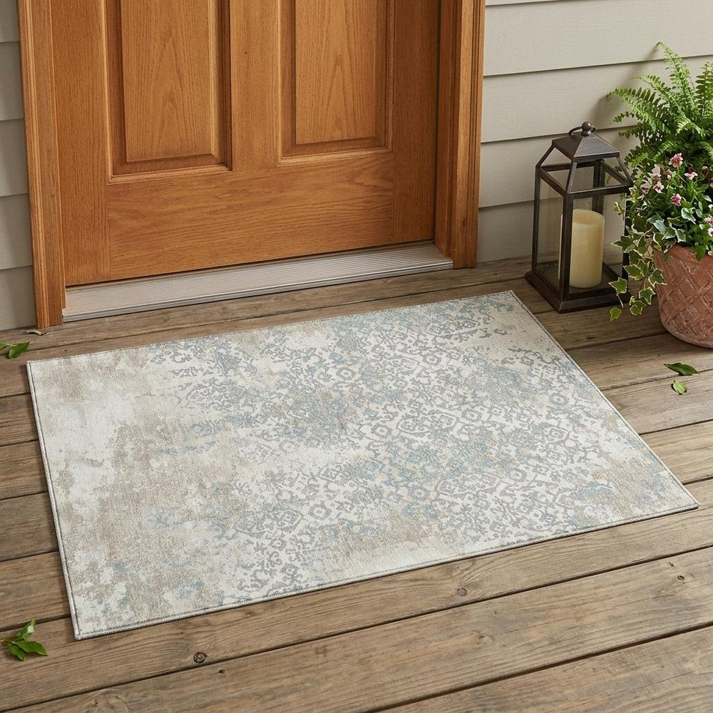 3' X 5' Ivory And Blue Oriental Washable Indoor Outdoor Area Rug HomeRoots