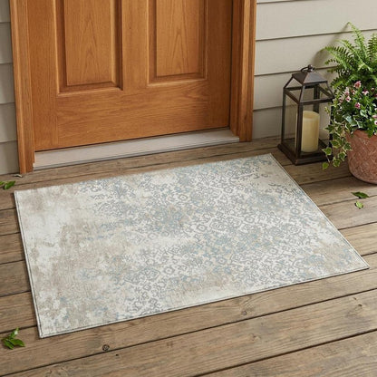 3' X 5' Ivory And Blue Oriental Washable Indoor Outdoor Area Rug HomeRoots