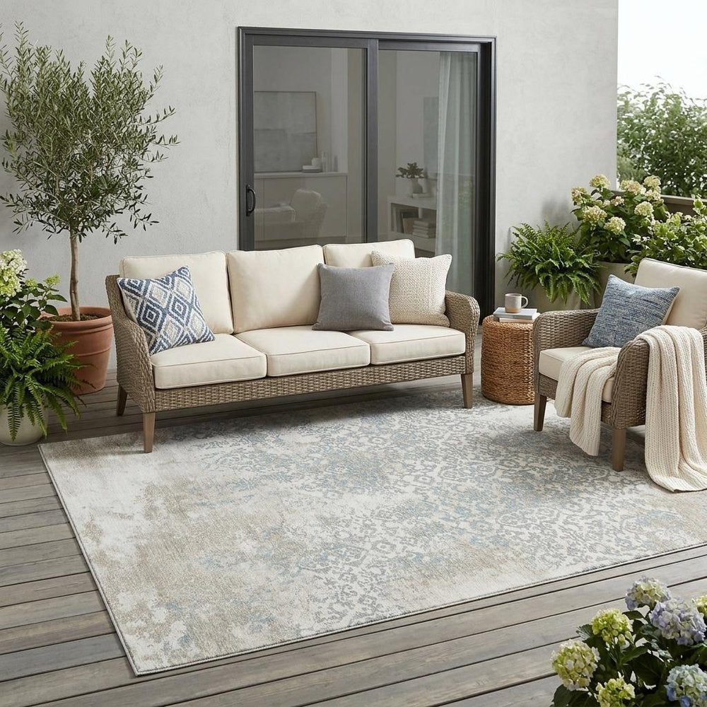 5' X 8' Ivory And Blue Oriental Washable Indoor Outdoor Area Rug HomeRoots