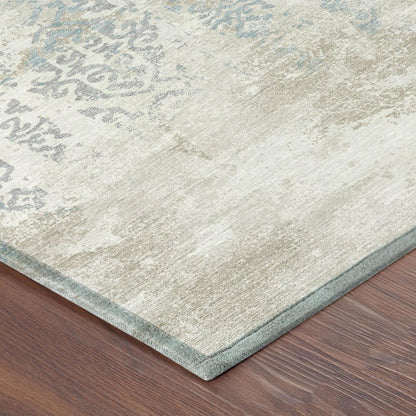 8' Ivory And Blue Round Oriental Washable Indoor Outdoor Area Rug HomeRoots