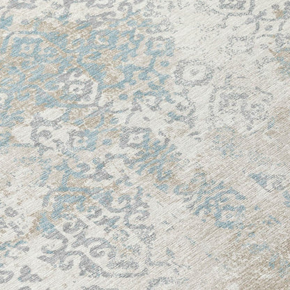 8' Ivory And Blue Round Oriental Washable Indoor Outdoor Area Rug HomeRoots