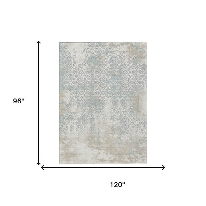 8' X 10' Ivory And Blue Oriental Washable Indoor Outdoor Area Rug HomeRoots