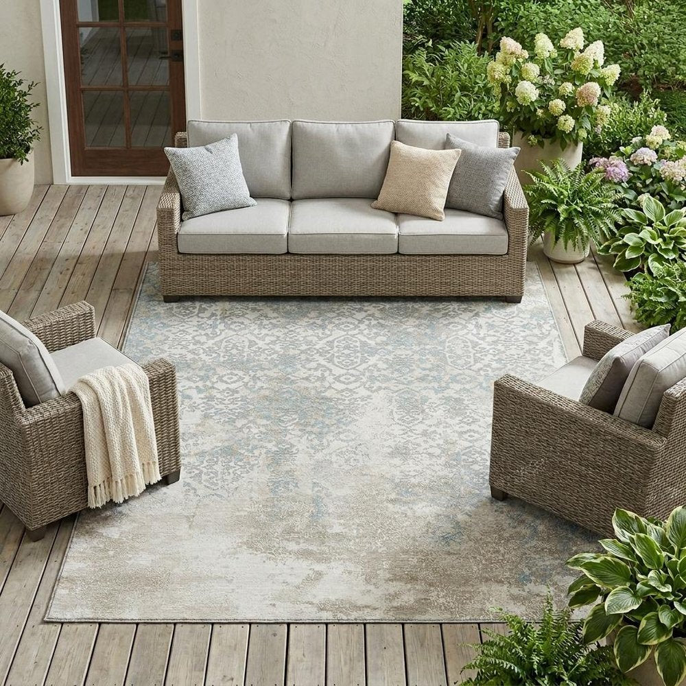 8' X 10' Ivory And Blue Oriental Washable Indoor Outdoor Area Rug HomeRoots