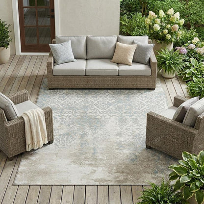 8' X 10' Ivory And Blue Oriental Washable Indoor Outdoor Area Rug HomeRoots