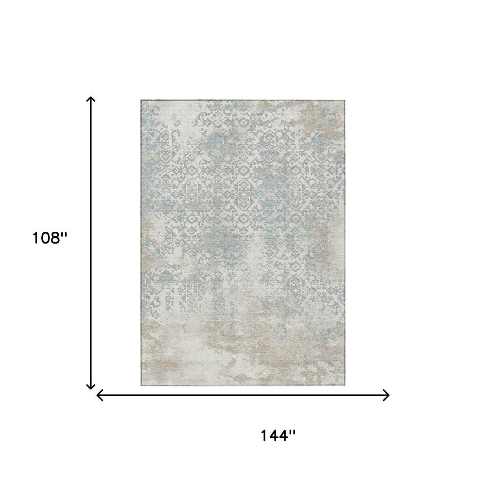 9' X 12' Ivory And Blue Oriental Washable Indoor Outdoor Area Rug HomeRoots