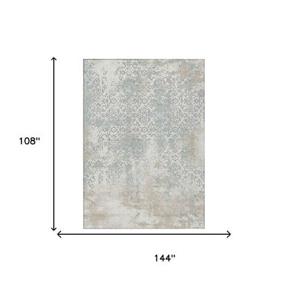 9' X 12' Ivory And Blue Oriental Washable Indoor Outdoor Area Rug HomeRoots