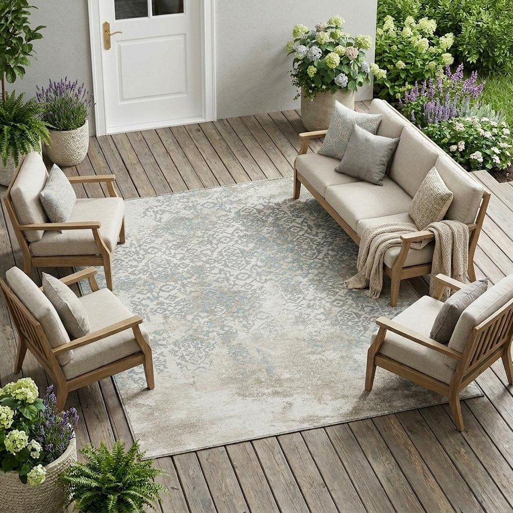 9' X 12' Ivory And Blue Oriental Washable Indoor Outdoor Area Rug HomeRoots