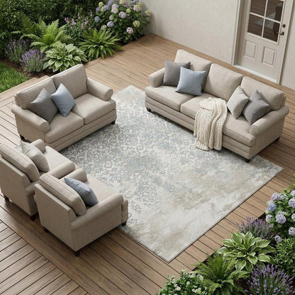 10' X 14' Ivory And Blue Oriental Washable Indoor Outdoor Area Rug HomeRoots