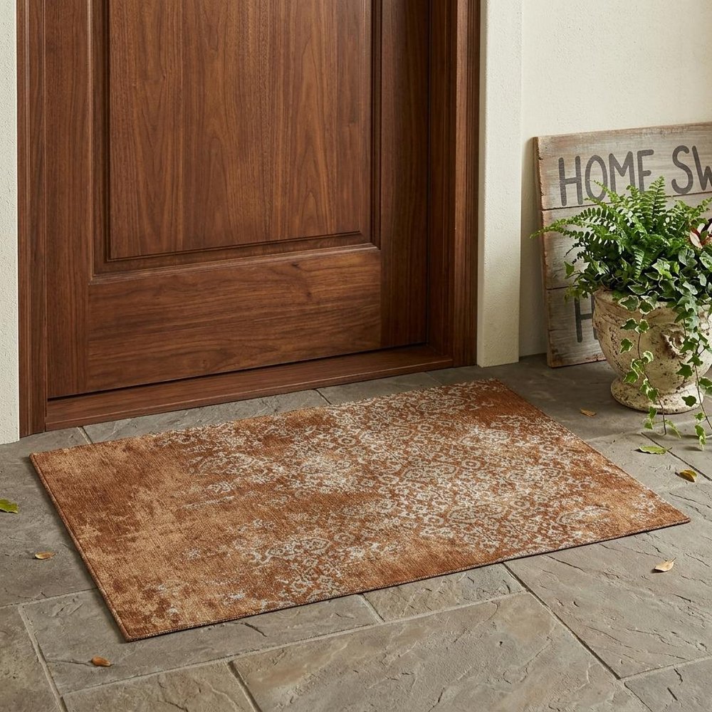 3' X 5' Orange And Beige Oriental Washable Indoor Outdoor Area Rug HomeRoots