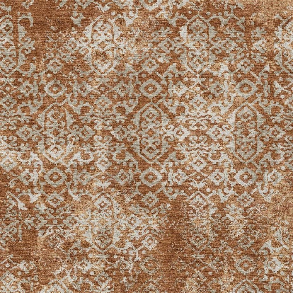 3' X 5' Orange And Beige Oriental Washable Indoor Outdoor Area Rug HomeRoots