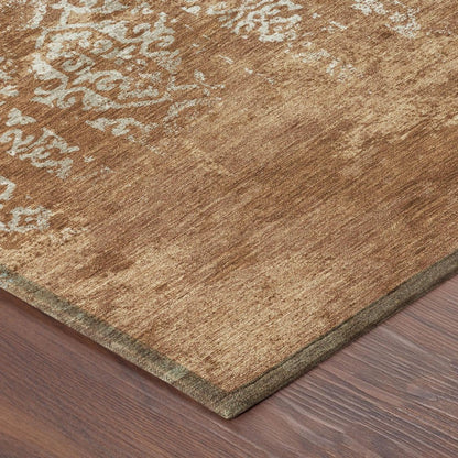 5' X 8' Orange And Beige Oriental Washable Indoor Outdoor Area Rug HomeRoots